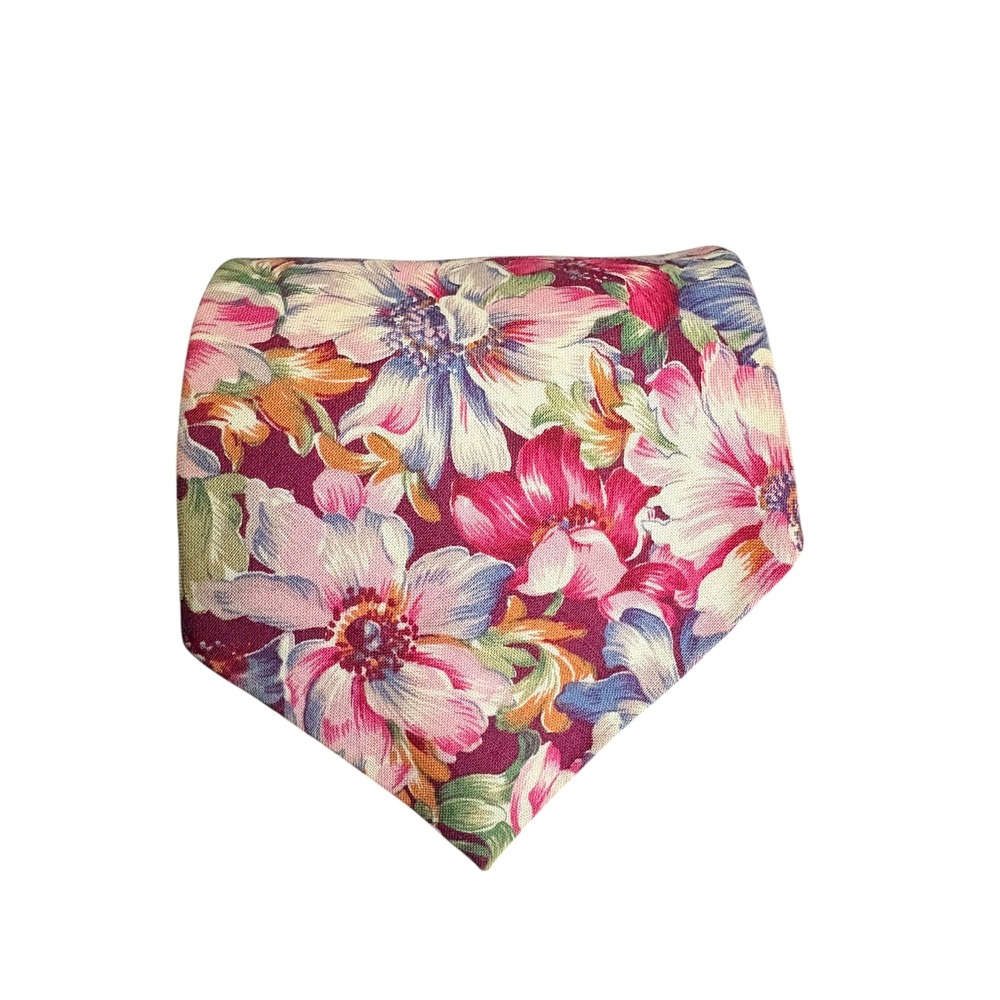 JT Beckett Floral Neck Tie Pink Blue Burgundy Mens 59" x 4" Wide Necktie - Picture 3 of 6